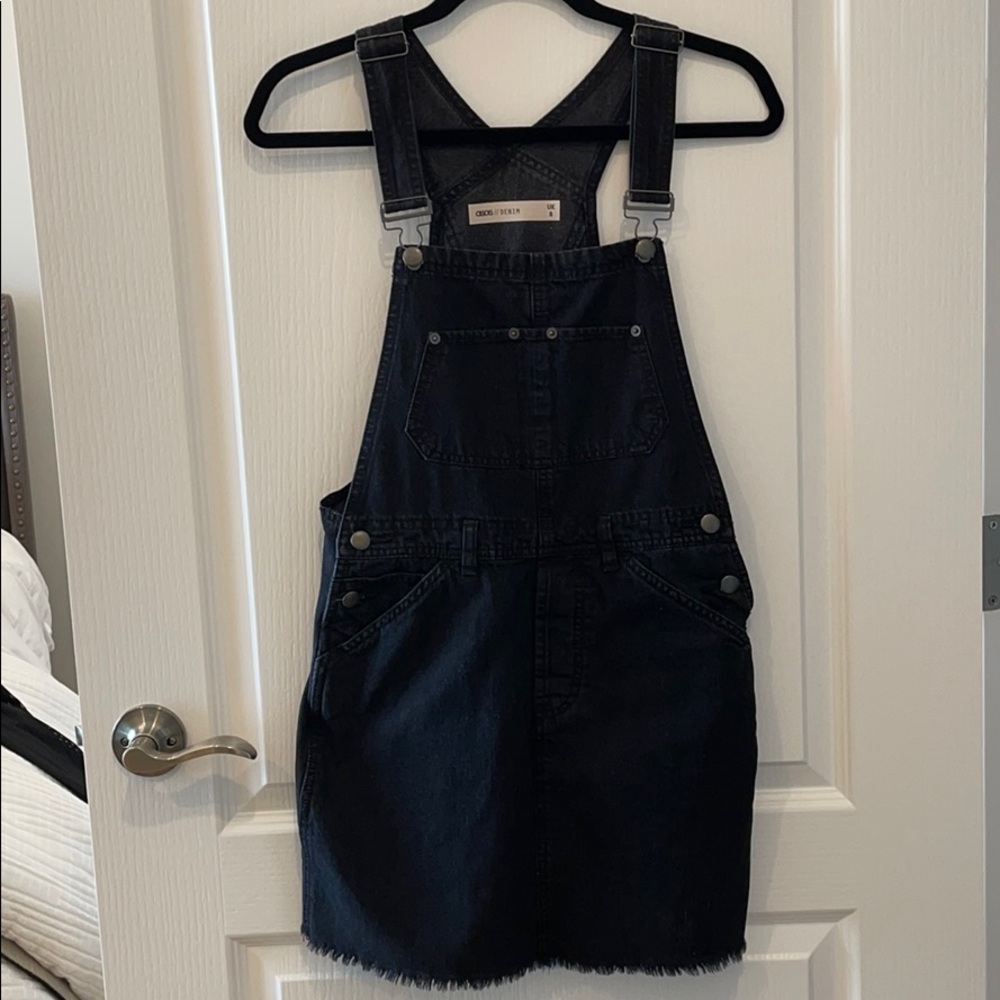 ASOS Black Denim Skirt Overalls, Size 4.